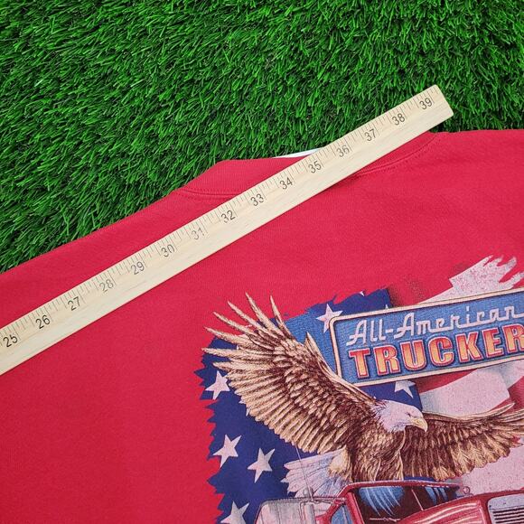 Vintage 90s LEE US-Eagle Truck Sweatshirt 2XL 28x28 Boxy Red - Picture 2 of 16